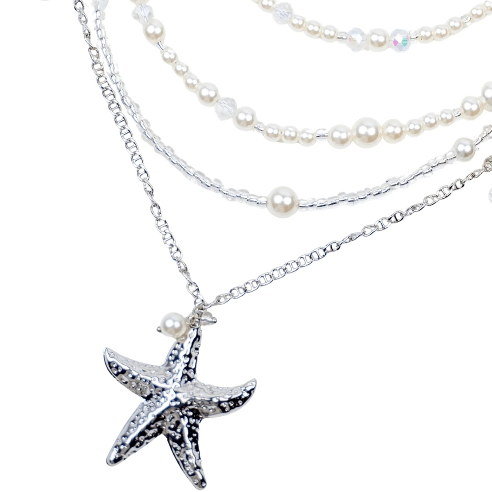 Sassy Jones Silver, Gold, and Starfish and Pearl Necklaces (3 Chains)